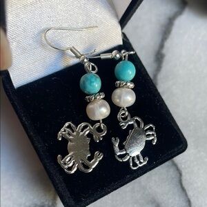 🖤 925 sterling Silver real Pearls beach crab Beads